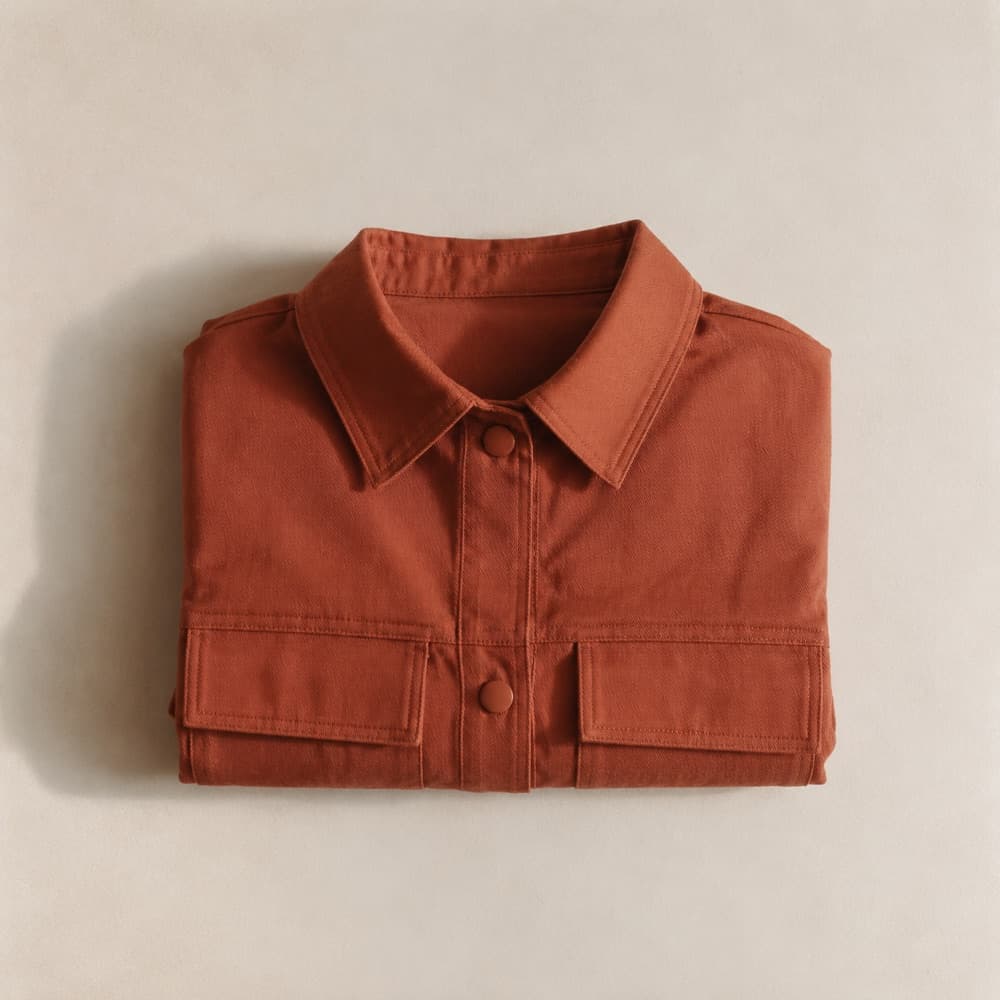 the rust jacket, photographed lying flat