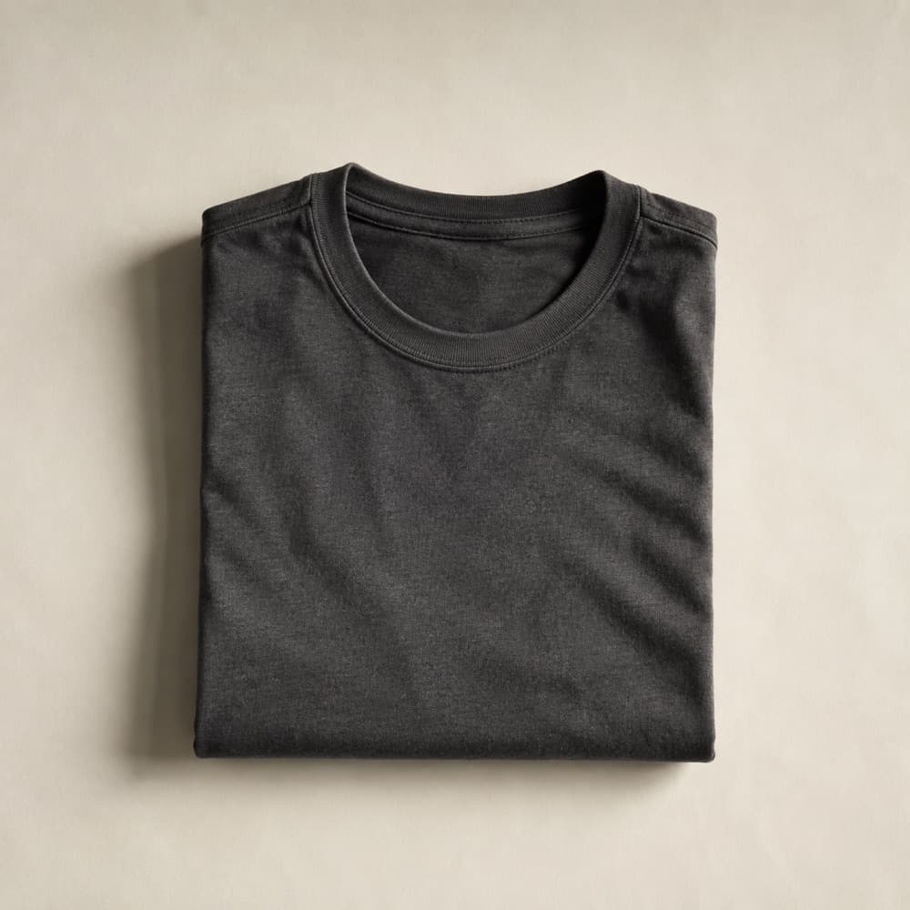 the charcoal tee, photographed lying flat