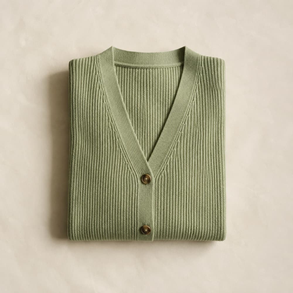 the sage cardigan, photographed lying flat