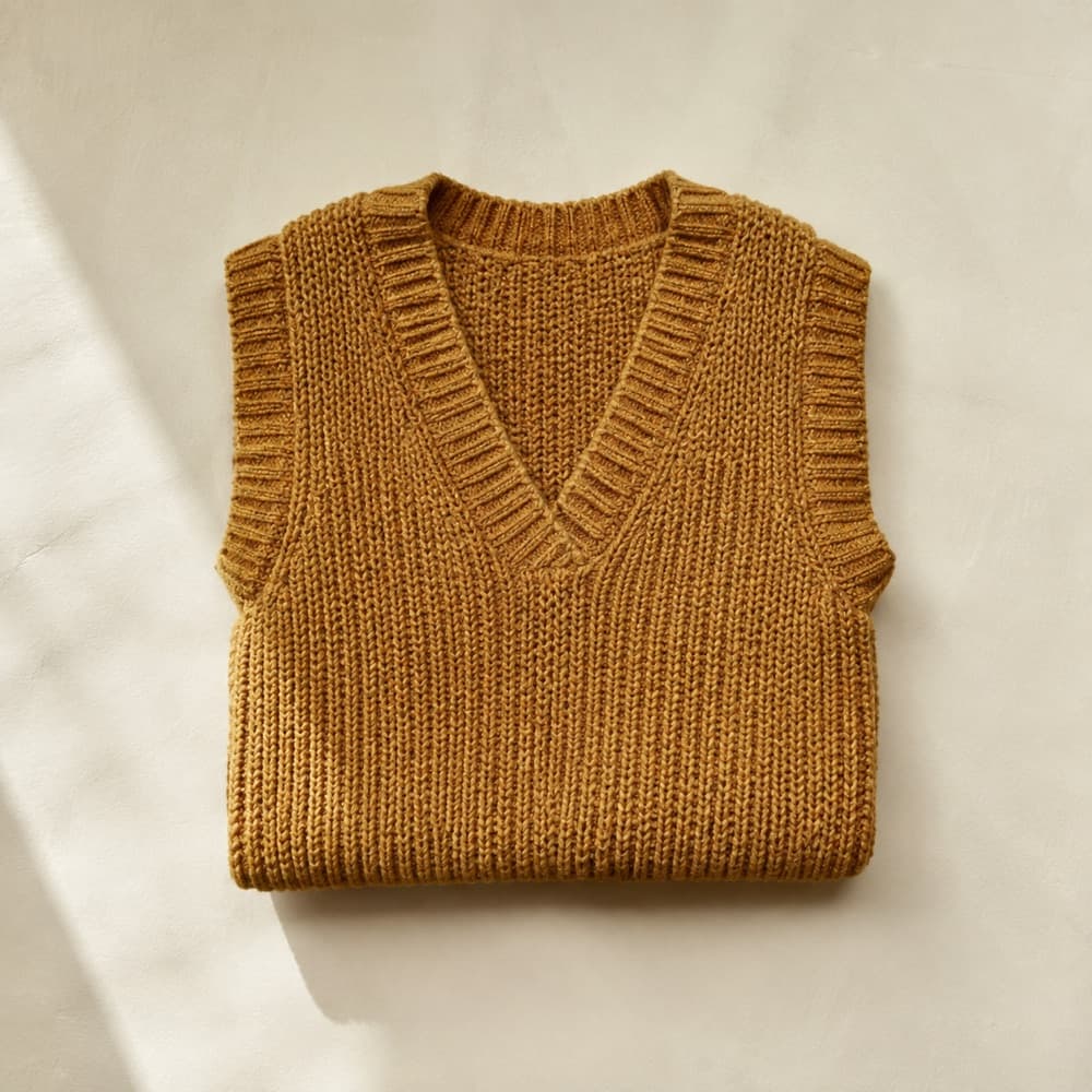 the mustard vest, photographed lying flat